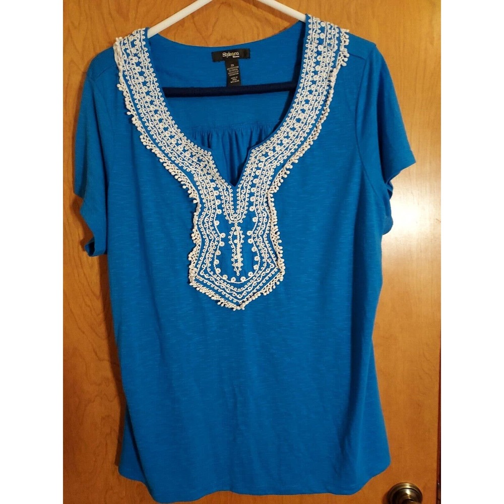 Style & Co Woman 2X Knit Shirt Embellished Short Sleeve Poly Blend Short sleeve
